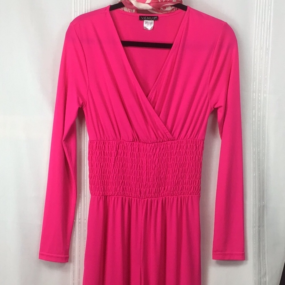 🌺 VENUS Cinched Waist Hot Pink Wide Leg with Split and Pockets Sz.XS